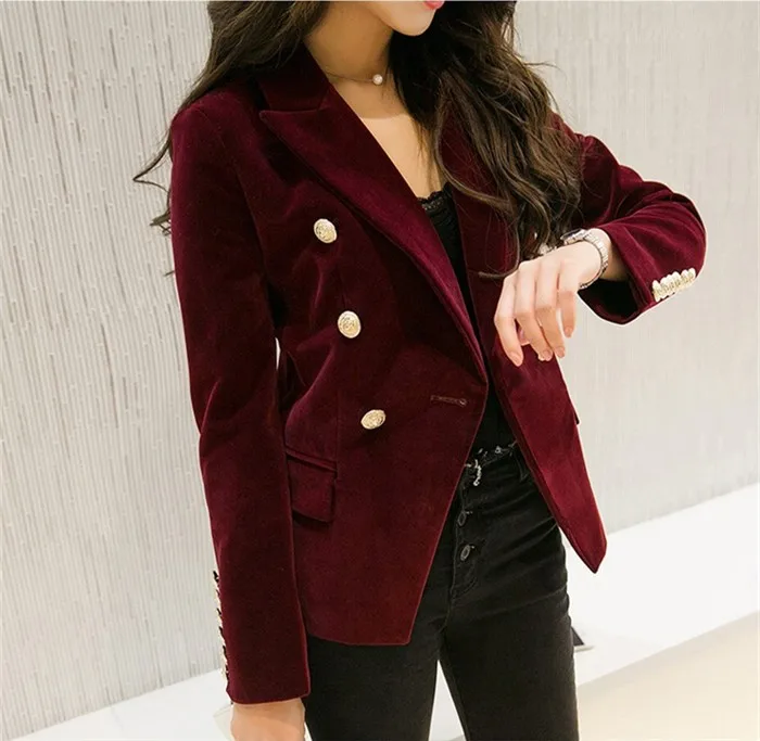 2016 New Spring Fashion Women Midnight Navy Slim Velvet Blazer Jacket Double Breasted simple Lady Blazers (12)