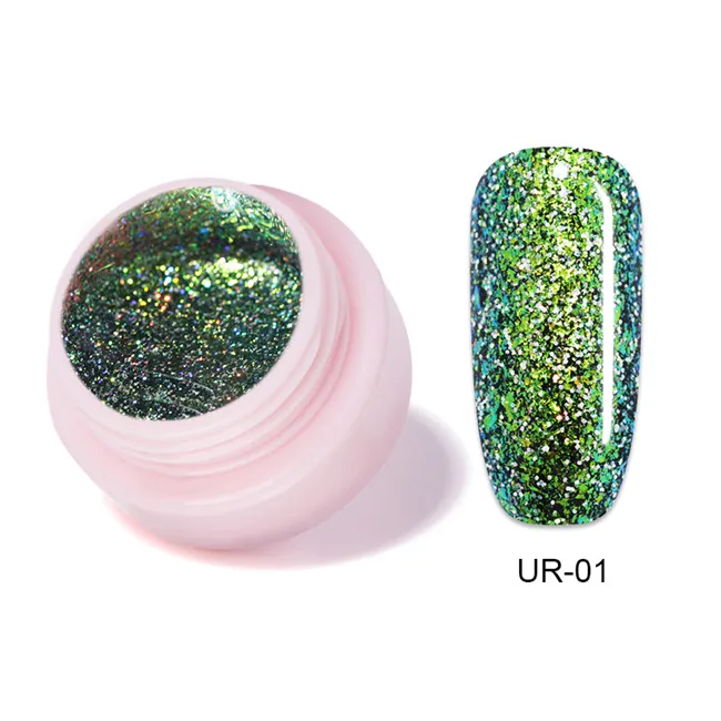 Holographic 1 Ur Sugar УФ-Хамелеон голографический Гель-лак Звездные Платиновые Блестки Блестящий лак для ногтей 7,5 мл Лак черная основа - Цвет: Holographic 1