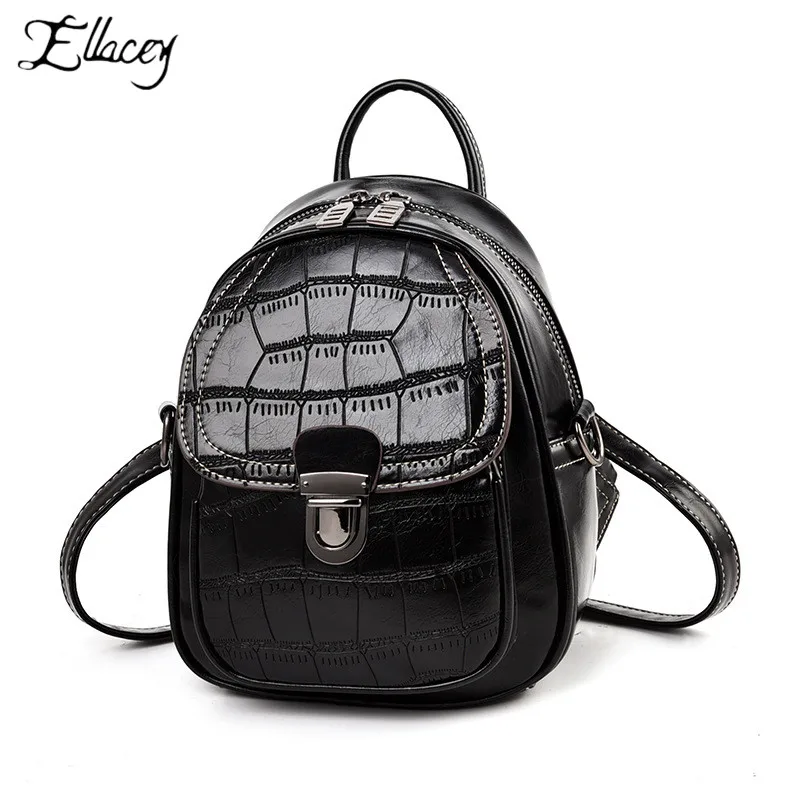 New 2019 Vintage Women's Backpack Alligator PU Leather Preppy Style Students School Bag Fashion Female Girls Small | Багаж и сумки