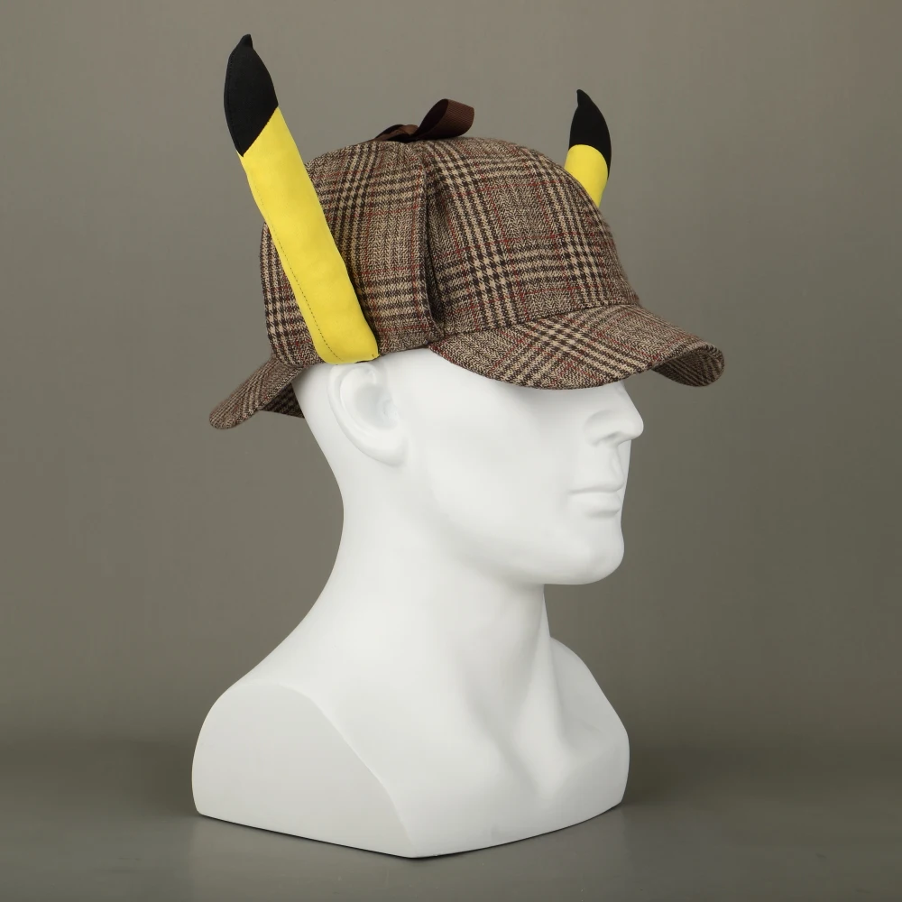2019 Movie Pokemon Detective Pikachu Cosplay Hats Cute Ears Deerstalker Caps Adult Halloween Props Accessory Gift (8)
