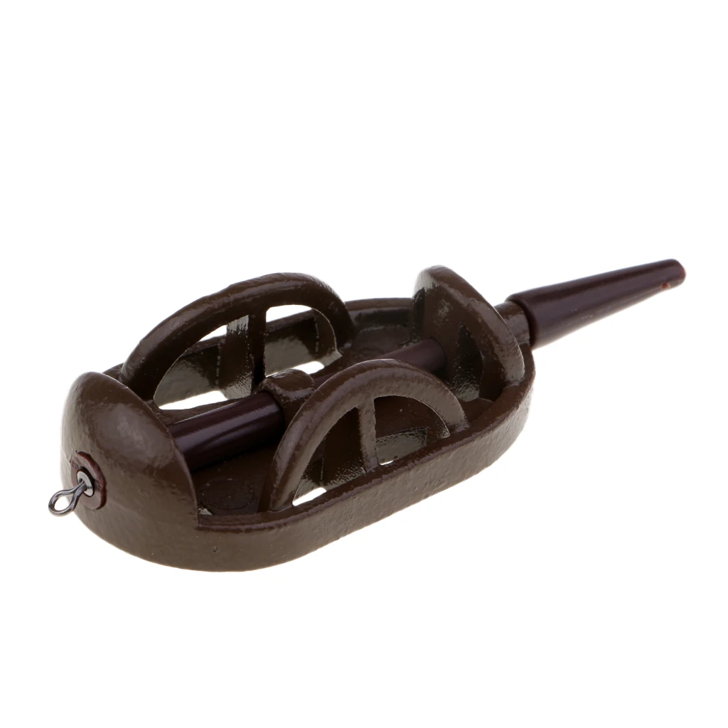 1 Piece Metal Alloy Carp Fishing Tackle Inline Flat Method Feeder with Fishing Bead Set Cutout Lead Sinker Design Feeder Methods