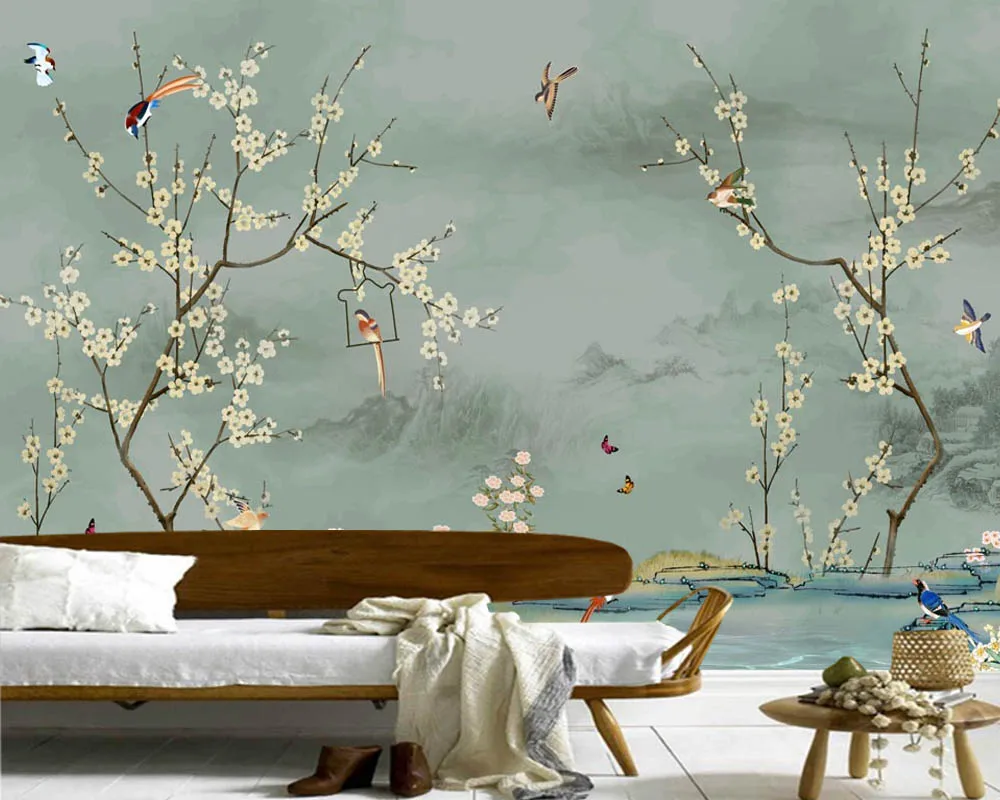 

Creek Swallow Plum Tree Chinese style retro wallpapers murals papel de parede for the living room tv sofa wall bedroom kitchen
