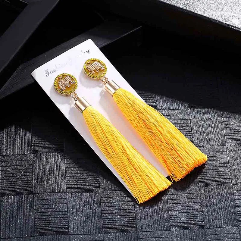 E6097 Trendy Earrings Drop Earrings ElephantSilkDangleLongBohemianBlueMetalBohoGold Tassel Earrings For Women Jewelry