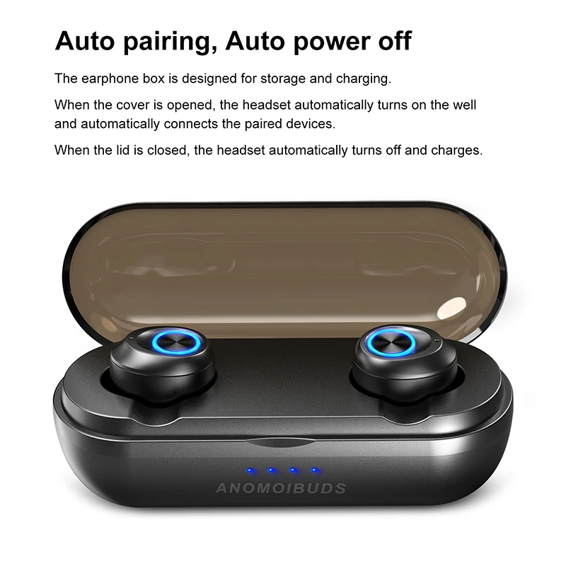Anomoibuds Capsule Pro 50 Hour Playtime Support AAC TWS Earbuds V5.0 Bluetooth Earphone Deep Bass Hi-Fi Stereo Sound Earphone
