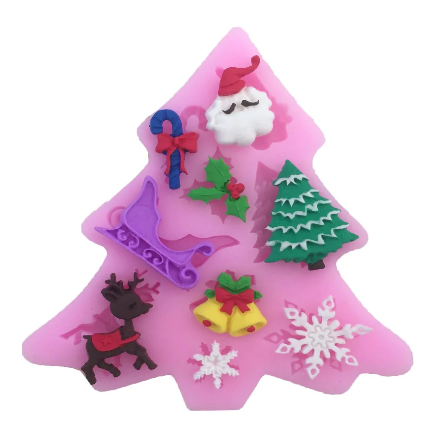 2PCS Christmas Tree &amp Little Deer Snowflakes Bells Type Candy Fondant Cake Molds For The Kitchen Baking mould | Дом и сад
