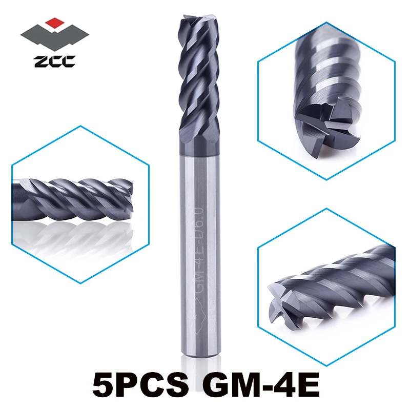 

5pcs/lot GM-4E-D6.0 cnc wood metal router bits TiAIN coated solid carbide 4 flute 6 mm fresas para madera end mill zcc ct