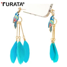 TURATA попугай маска в стиле барокко Facebook перо кулон цепь Анти-пыль 3,5 мм Универсальный мобильный телефон наушники пылезащитный Разъем для samsung