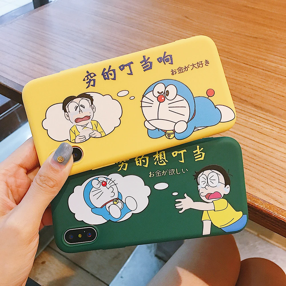 Japan Doraemon Poor Cute Cartoon Matte Back Phone Case for IPhone XS Max XR X TPU Silicone 7 6 6S 8 PlusCover |