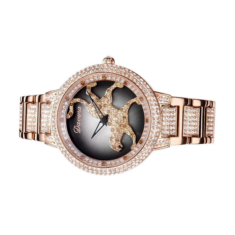 Women's Luxury Bling Rhinestone Full Steel Leopard Watches Women Fashion Trendy Quartz Watch Waterproof Rose Gold Silver Clock