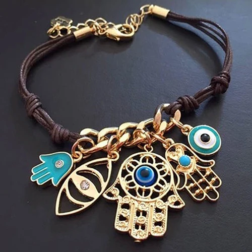 

Women's Fashion Hand of Fatima Hamsa Evil Eye Pendants Braid Bracelet Xmas Gift
