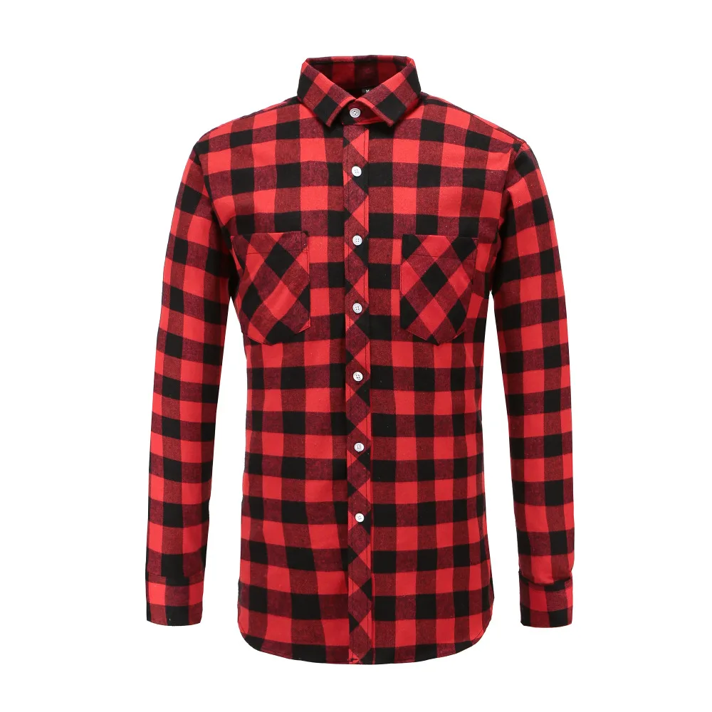 Men Flannel Red Black Plaid Shirt Cotton 2019 Autumn Casual Long Sleeve ...