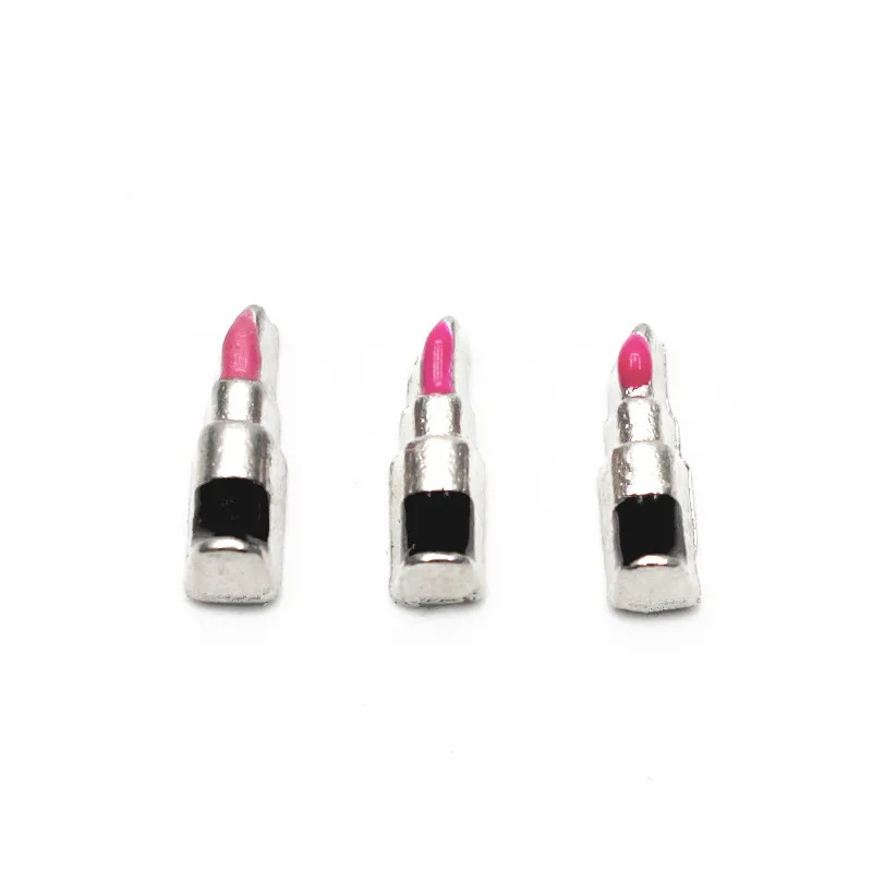 

Hot selling 10pcs/lot pink lipstick floating charms living glass floating pendant lockets charms