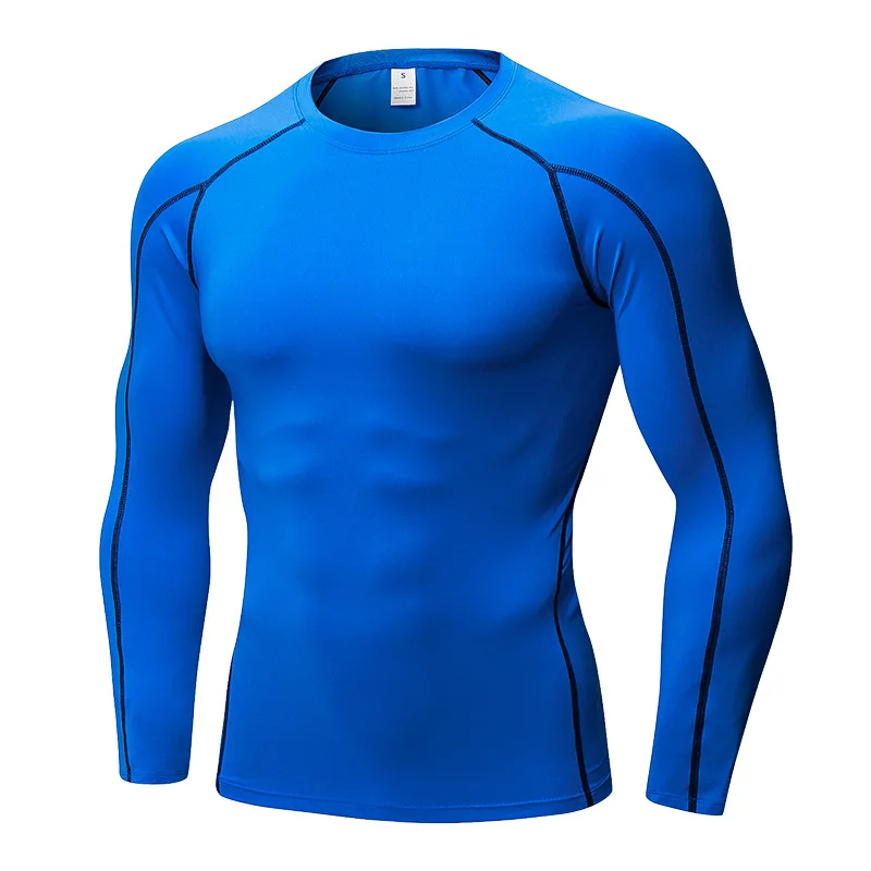 Футбольные майки облегающие футболки спортивная одежда для тренажерного зала баскетбольная Мужская рубашка с коротким рукавом Рашгард футболка циклические базовые слои - Цвет: Blue