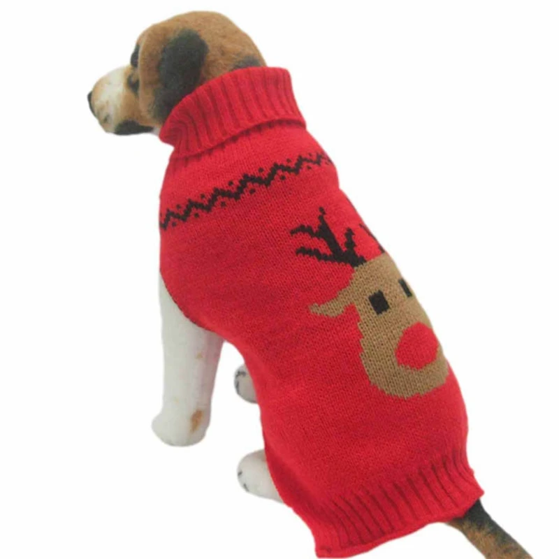 

2017 Fashion Warm Dog Clothes Pet Winter Woolen Knitwear Coats Puppy Clothing Deer Head Printed High Collar Coat Jackets