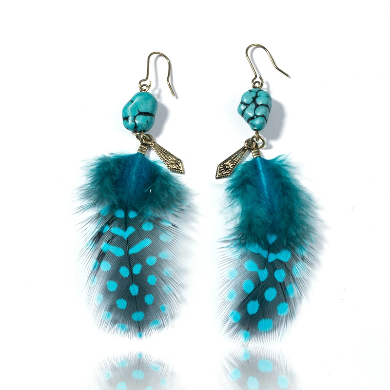 

Lovely Nature Feather Dangle Hanging Drop Earrings with Natural Stone for Women Ladies Girls Party Holiday Jewelry Ornaments