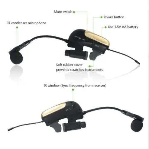 ACEMIC PR-8/ST-1 Wireless Saxophone Microphone True diversity 80M Trumpet Saxo Mic Wireless Saxophone System