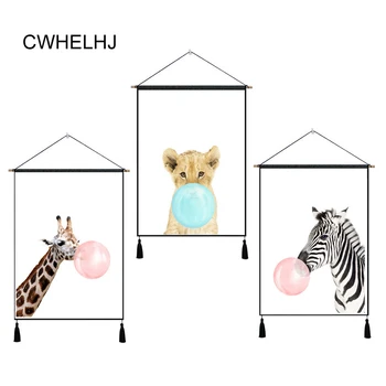 

Nordic Cute Animal Canvas Painting Poster Giraffe/Zebra/Cat Wall Hanging Decoration Painting Kids Room wall Decorative Gift
