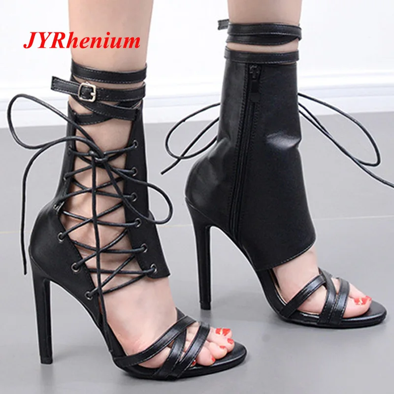 

JYRhenium 2018 New Luxury Designer Super High-heel Sandals Straps Ankle Sandal Boots Dress Dance Wedding Ladies shoes Plus Size