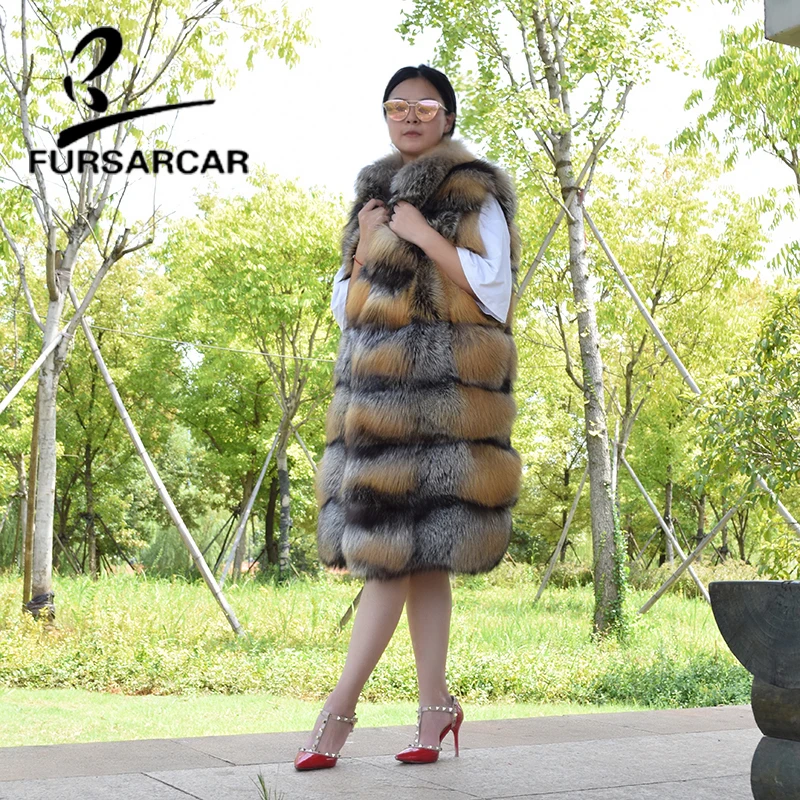 FURSARCAR 2018 New Real Fur Vest Women Long Style Natural Fox Fur Winter Waistcoat Luxury Fashion Fox Fur Gilets With Fur Collar FURSARCAR 2018 New Real Fur Vest Women Long Style Natural Fox Fur Winter Waistcoat Luxury Fashion Fox Fur Gilets With Fur Collar