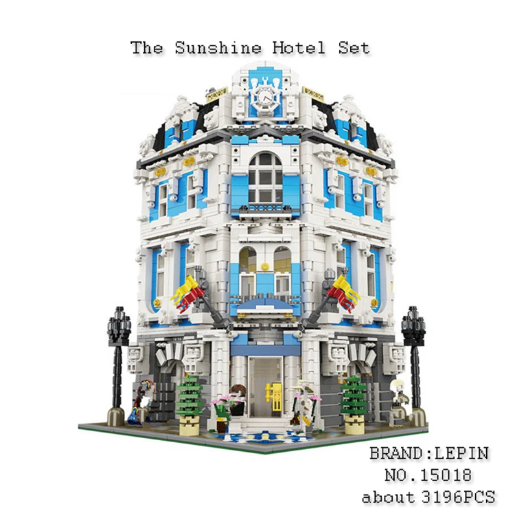 

3196pcs MOC Creator City Architecture Sunshine Hotel House Model Building Blocks Brick Legoing Toys for Children