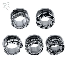 ZS, 1 пара, 6-18 мм, из нержавеющей стали, для уха, туннель, штекер, панк, глаза, цепь, животные, узоры, для уха, телесный, туннель, пробки, пирсинг, ювелирные изделия