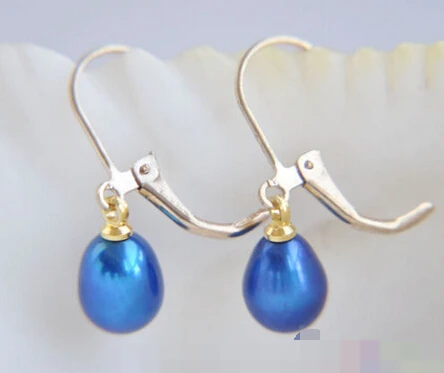 

free shipping 00099 BLUE RICE FRESHWATER PEARL DANGLE EARRING