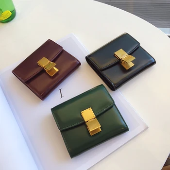 

2019 Fashion Women Genuine Leather Bag Cowhide Buckle Design Wallet Card Money Holder Clutch Purse Short Wallets