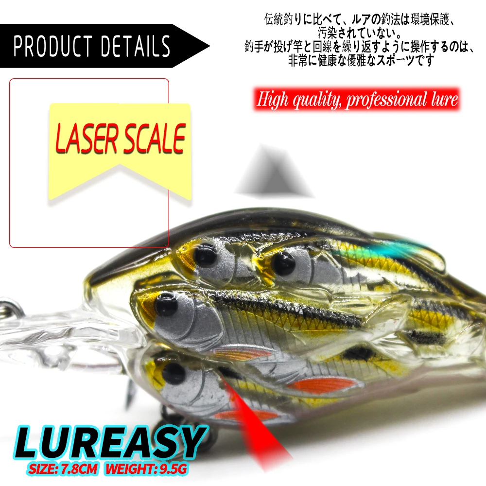 

2019 LUREASY 1pc Crankbait floating Fishing Lure Swimbait Isca Artificial Bait Fishing Wobbler 7.8cm 9g pesca peche strong hook