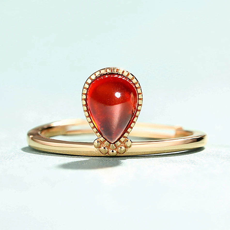 ALLNOEL S925 Sterling Silver Garnet Ring For Women Natural Red Garnet Classic Teardrop Halo Ring Engagement Fine Jewelry Gift  (8)