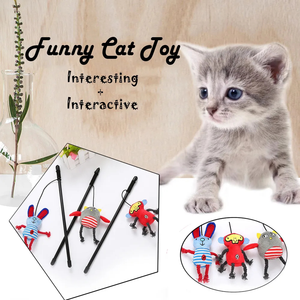 

Cat Toy Chaser Stick Cute Cartoon Rabbit Bird Monkey Interactive Play Pet Toys For Cat Kitten dog cats intelligence Trainning