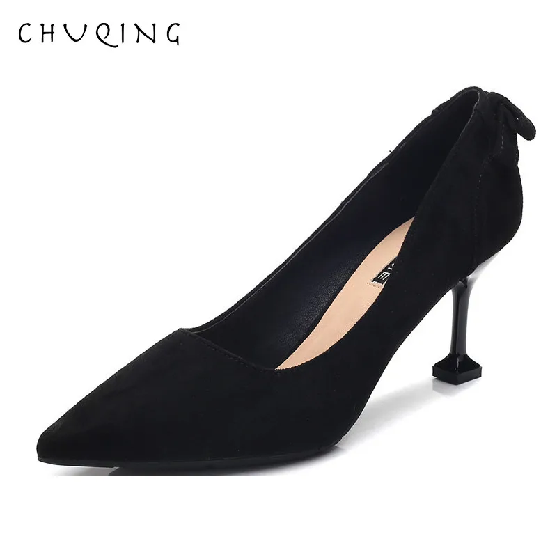 

CHUQING High-heeled Shoes Female 2019 New Korean Version of the Bow Spring Pointed Women's Shoes