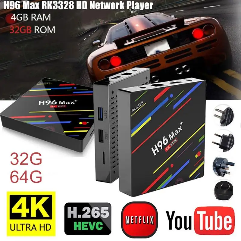 H96 Max RK3328 HD Сетевой проигрыватель Android 8,1 4 ГБ 32 ГБ 64 ГБ Декодер каналов кабельного телевидения удаленного Управление Smart WI-FI ТВ box Media Player