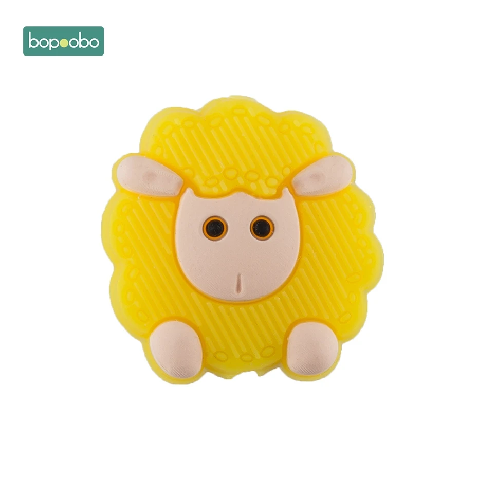 Bopoobo 3 шт. мини силиконовые бусины в виде животных, детский прорезыватель, Силиконовый грызунок «кролик», шарик, миниатюрный стержень для детей, силиконовый прорезыватель, ожерелье - Цвет: Yellow Sheep