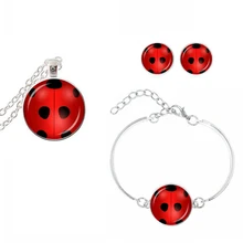 Suteyi, модные ожерелья, набор, божья коровка, Кристальные серьги, Круглое Стеклянное Ожерелье, божья коровка, серьги с изображением животных, браслет, кольцо, ювелирный набор