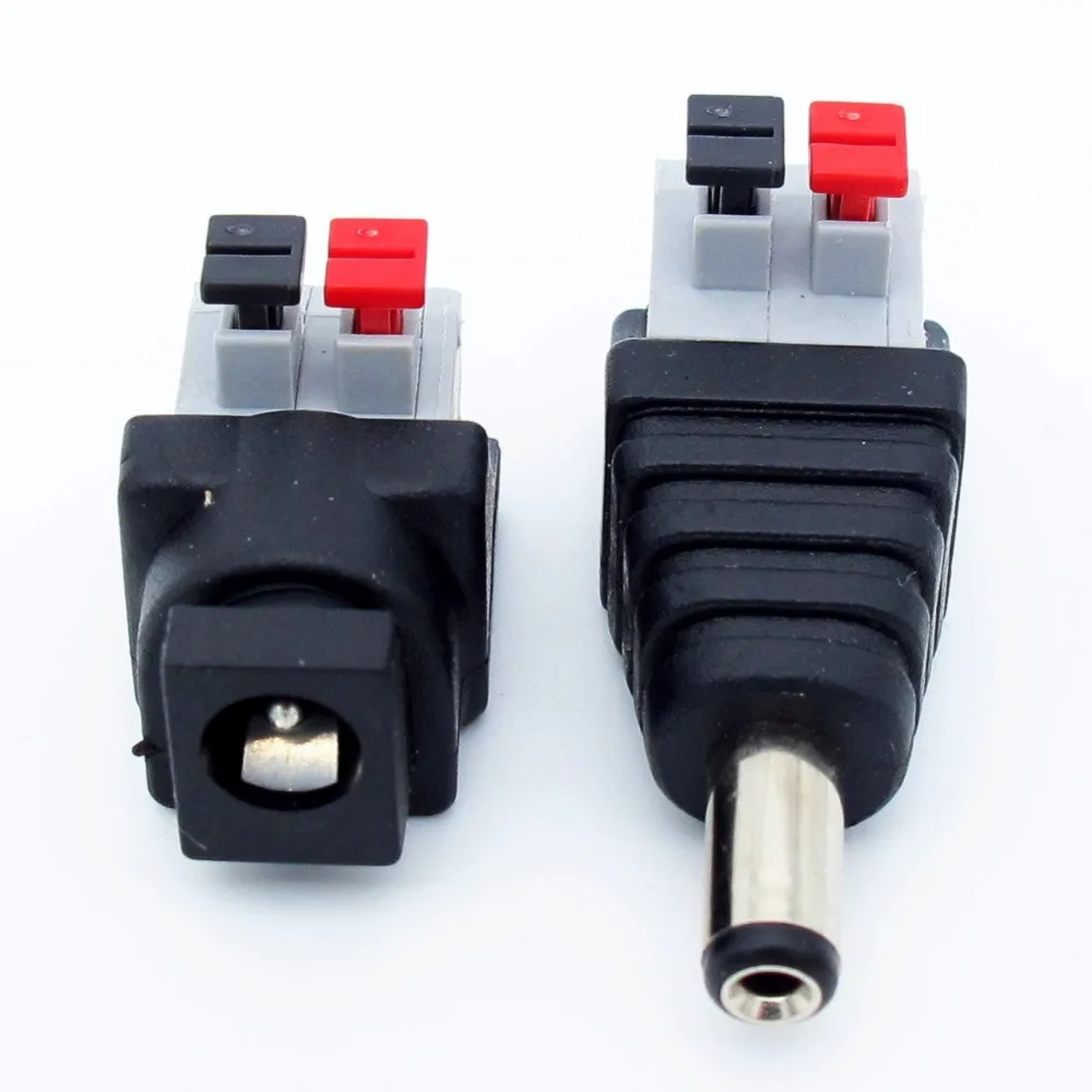 

DC12V Female Male Push DC Connector Adapter for 5050 3528 5060 Single Color LED Strip and CCTV Cameras, 5.5x2.1mm No Screws