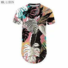 Men Fashion 3D Leaf Print T Shirt Summer Men Casual Hip Hop T-shirt Irregular Curved Hem Short Sleeved Streetwear T-shirts curved hem sequin ice cream t shirt