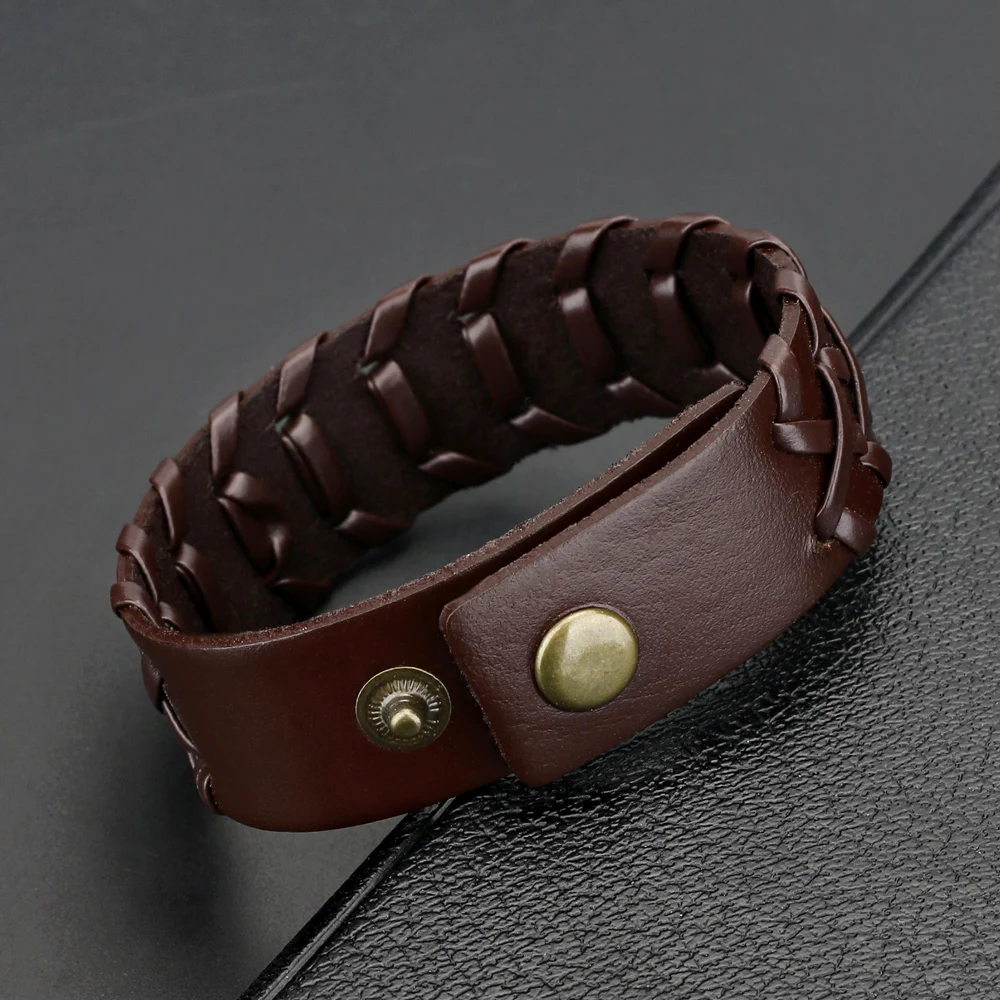 Bracelet Jewelry Handmade Weave PU Leather Vintage Bracelets Bangles Cuff Men