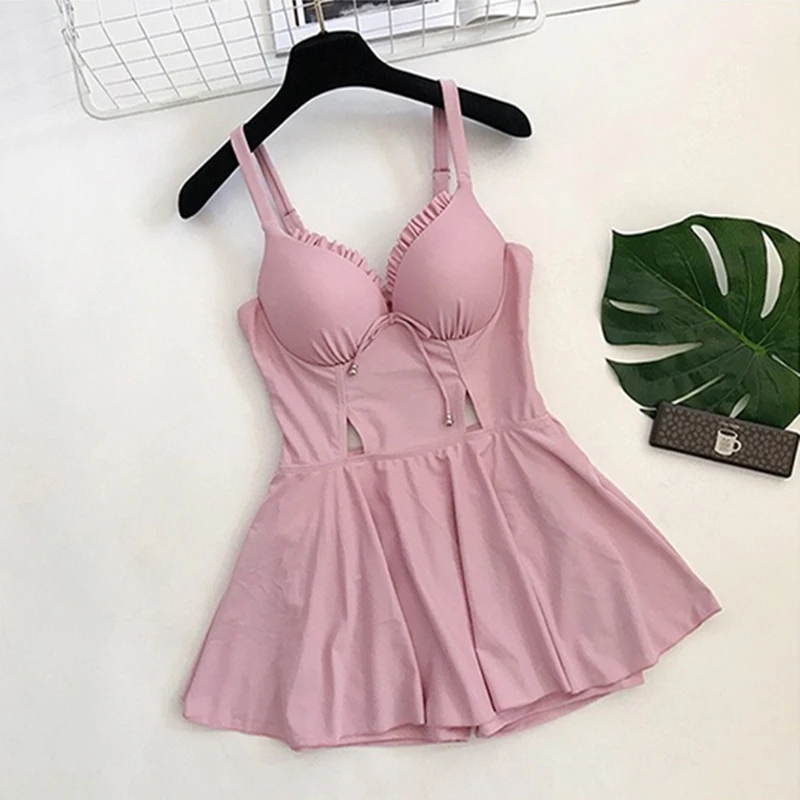 

2018 Hot Sale New Yingfa Wave Point Bird Vintage Skirt Piece Small Chest Steel Support Gather Swimsuit Female Conservative Spa