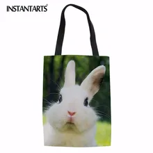 INSTANTARTS Экологичная холщовая хозяйственная сумка милый узор в виде кролика складная сумка на плечо для женщин прочная сумка многоразового использования сумки