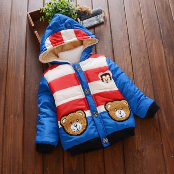 

Children's Winter Coat Warm Boy Outerwear Cotton-padded Jacket for Boys Fashion Striped Cartoon Hooded Kids Clothing 0-2years