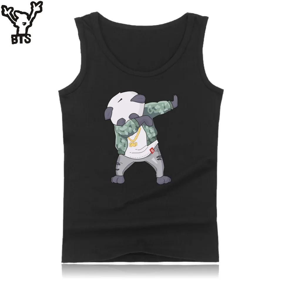 

Funny Animal Bodybuilding men Tank Top Kawaii Cartoon Panda Workout Tank Top Summer Sleeveless Casual Black Vest 4XL plus