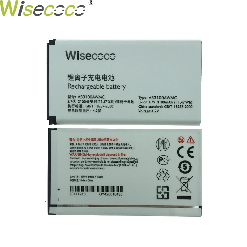 Wiscoco новый оригинальный 3100 мАч AB3100AWMC/AB3100AWMT Аккумулятор для Philips Xenium X1560 X5500 CTX5500