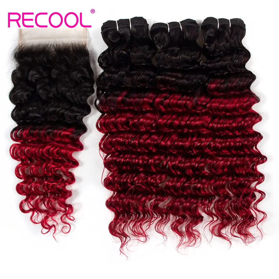 

Recool Ombre Brazilian Deep Hair Human Hair Bundles With Closure 1B Red 3 Deep Bundles With Closure Ombre Hair Extension