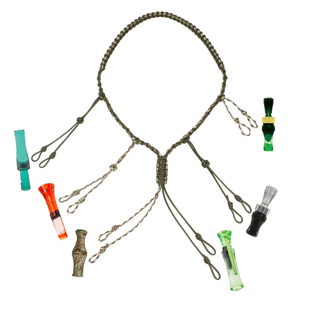 

Duck Call Lanyard 5 Calls Hand Braided Necklace 12 Adjustable Loops for Goose Predator Camping Hiking Outdoor Hunting Tools
