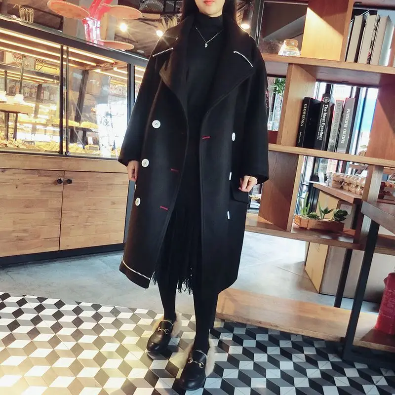 Ladies706 Lâche Femmes Style Long Laine Picture Szie Occasionnel 2018 De Nouveau Grand Mi Mélanges Femelle Mode Automne Color Veste Manteau Hiver Uwqn46gF