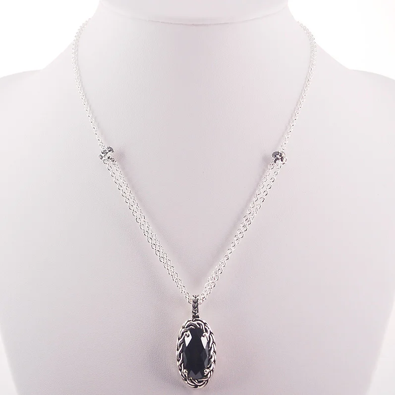Черный оникс 925 пробы серебряные ювелирные изделия ожерелье и кулон 1"+ 1"