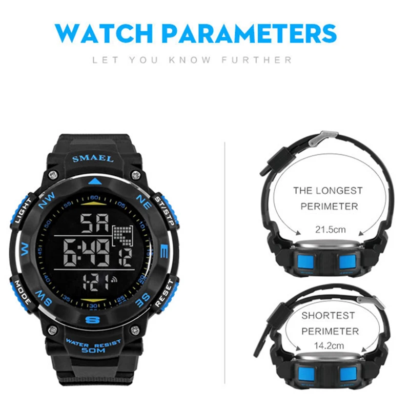 SMAEL цифровые часы 50 м водонепроницаемые спортивные часы светодиодный повседневные электронные наручные часы 1235 дайвинг плавание часы светодиодный цифровые часы