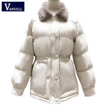 

Vangull Thick Women Parkas Winter Warm Female Loose Jackets Long Sleeve Big Fur Collar Zipper Coat Waist Casual Solid Outerwear