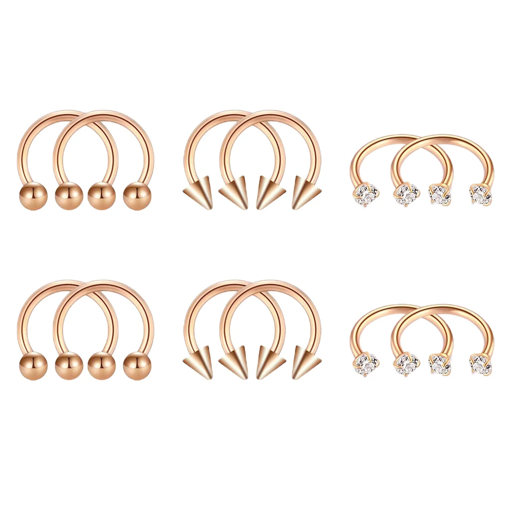 6 Pairs Stainless Steel Horseshoe Lip Nose Ring Ear Stud Piercing Jewelry 16g