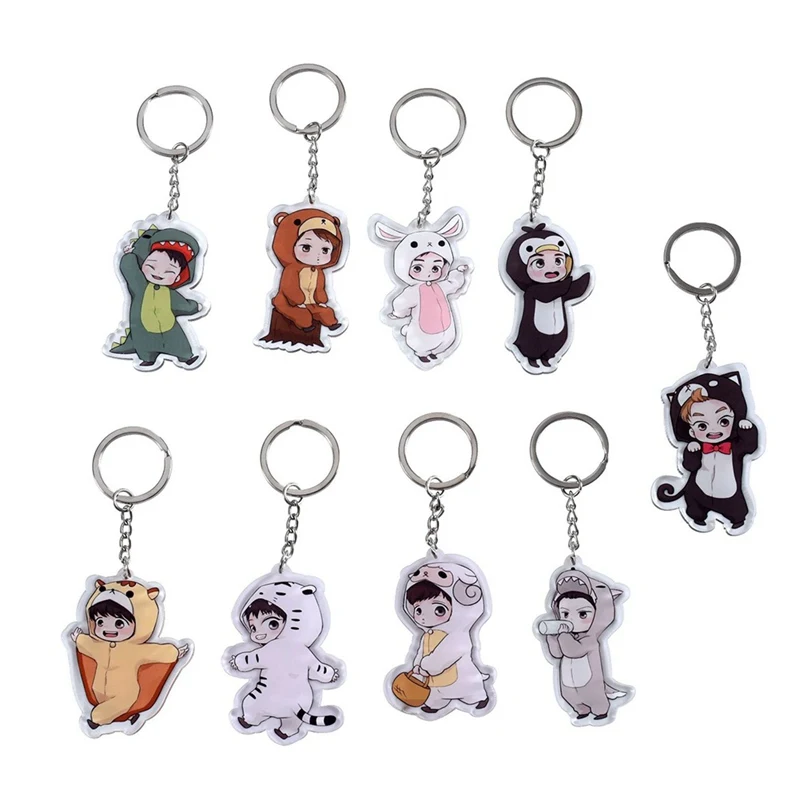

9 Styles Cute Cartoon Kpop EXO Acrylic Keychain Fashion Jewelry Accessories Lovely Boys Shaped Pendants Keyring